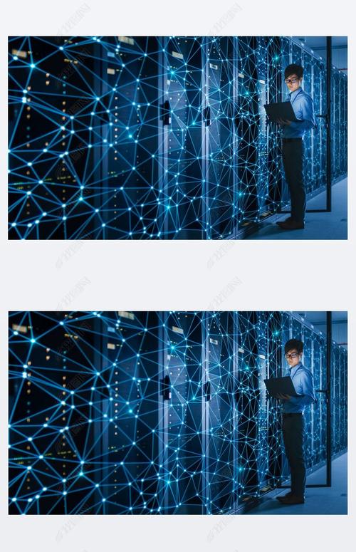 数据中心服务器机房中使用笔记本电脑拍摄的亚